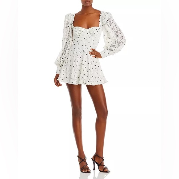 For Love & Lemons Donna Puff Sleeve Floral Lace Mini Dress - Picture 2 of 14